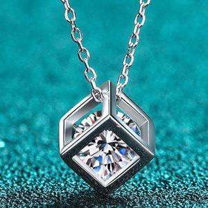 Certified 1ct. t.w. Diamond Moissanite Cube Necklace NEW